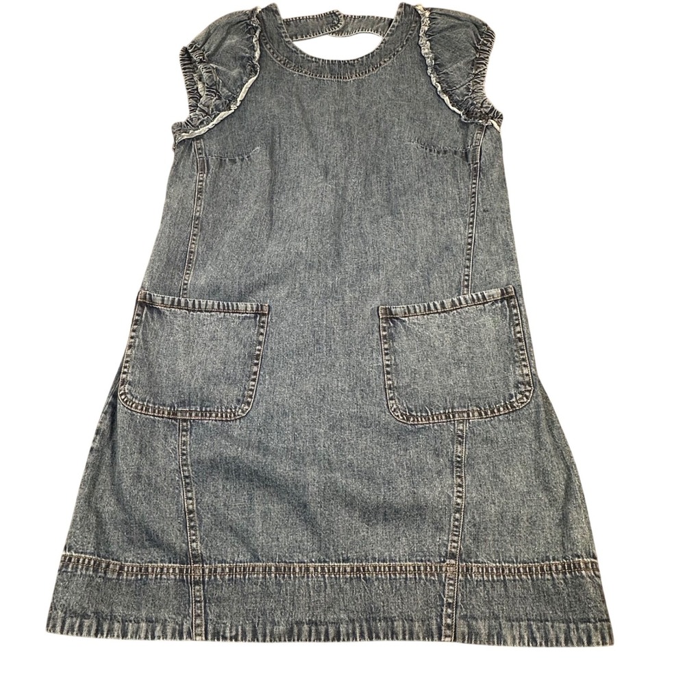 Pilcro and the Letterpress Blue Denim Ruffle Sleeve Open Back Shift Dress Size 4